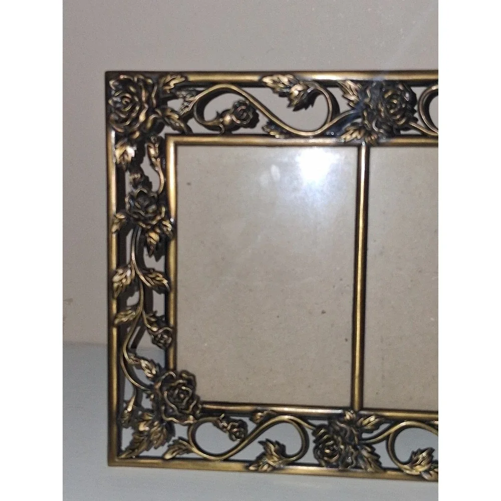 Pair Gold Glitter Baroque Scrollwork Mirror Christmas Ornaments 5
